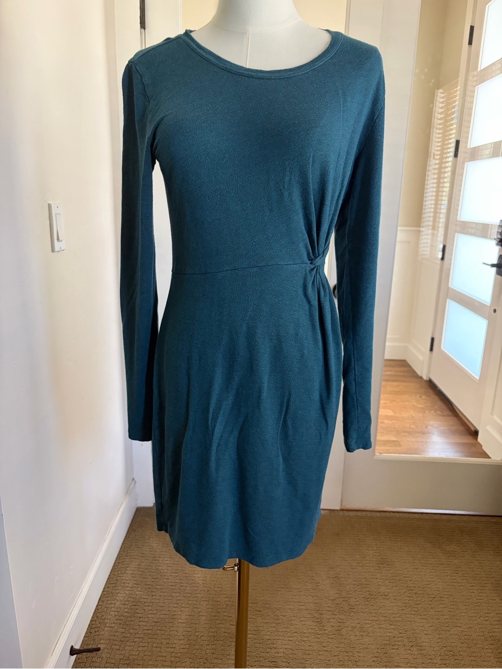 LOFT Teal Long-Sleeve Side-Tie Knit Dress